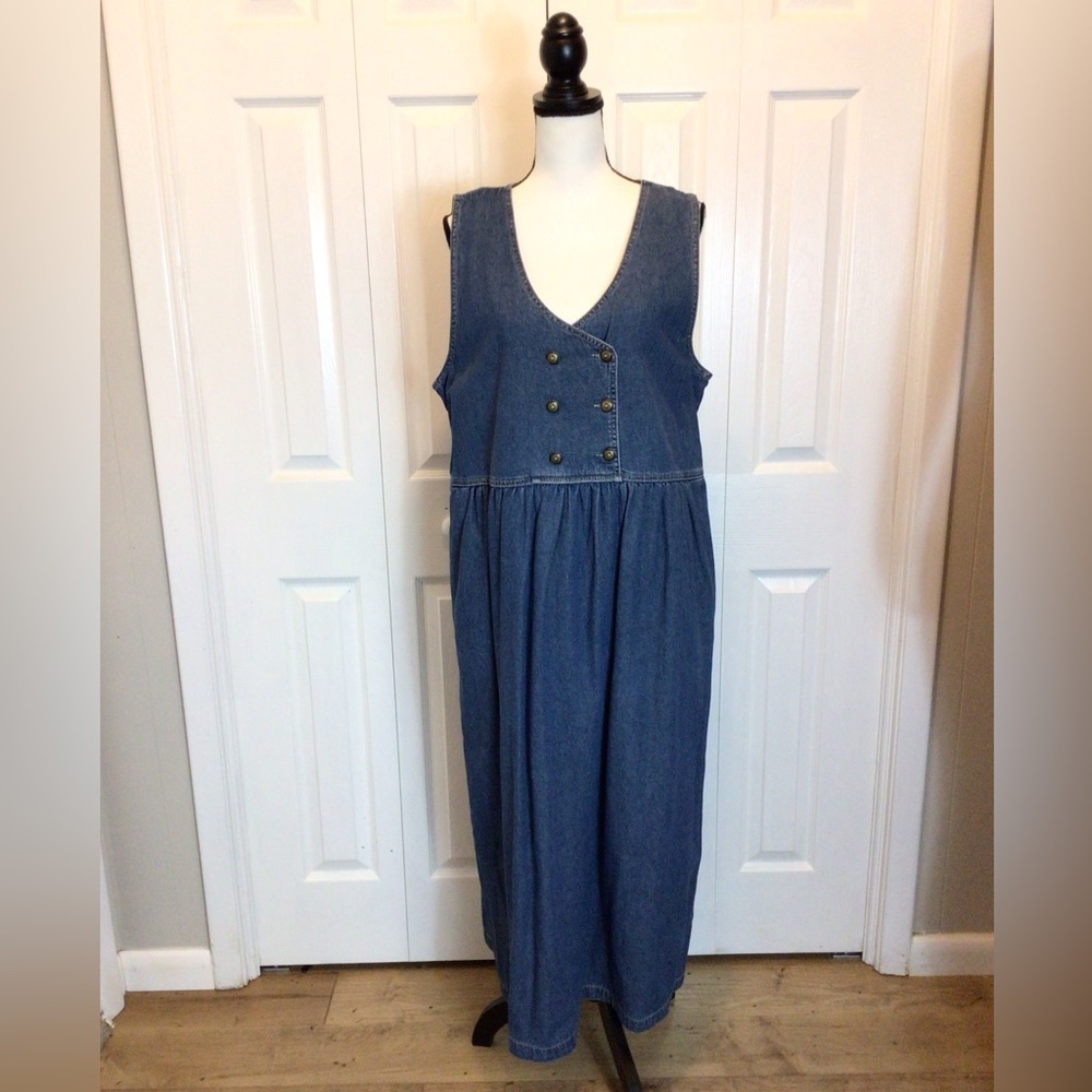 Vintage Original TY Wear Sleeveless Button A-Line Denim Maxi Dress Size 16 - Picture 3 of 7